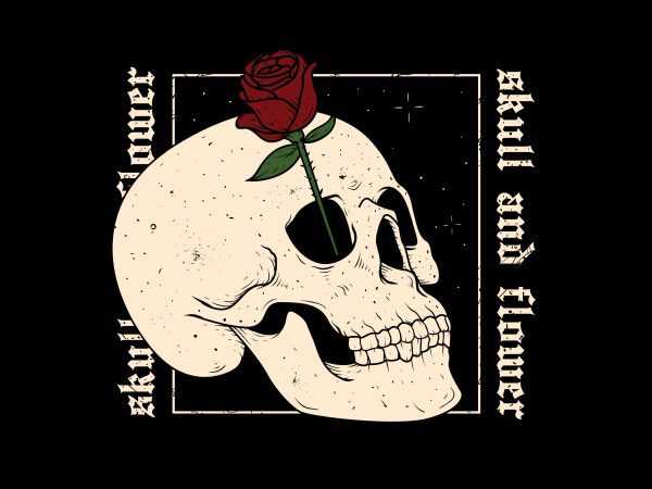 Skull flower vector t shirt design for download