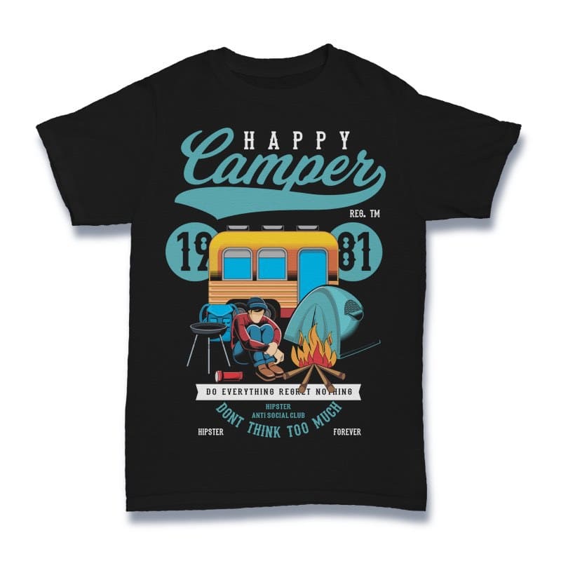 Happy Camper Vector t-shirt design t shirt designs for merch teespring and printful