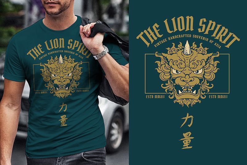 Lion Japan Graphic t-shirt design tshirt-factory.com