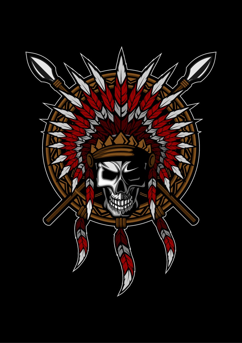 Native American Indian Feather headdress with Human Skull T-shirt ...