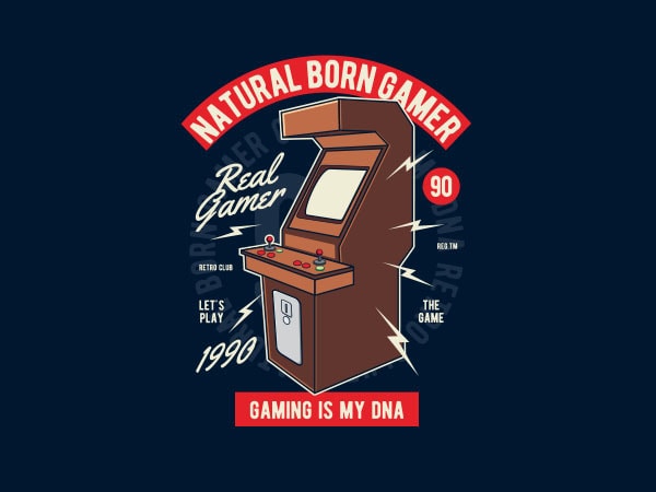 Natural born gamer graphic t-shirt design
