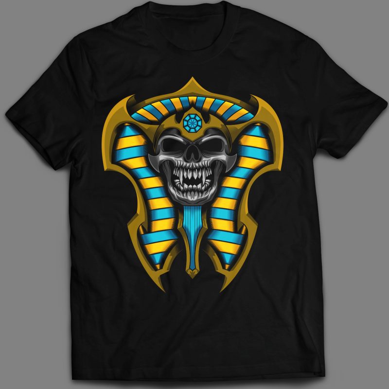 Pharaoh sarcophagus Skull vector T-shirt design template tshirt design for merch by amazon