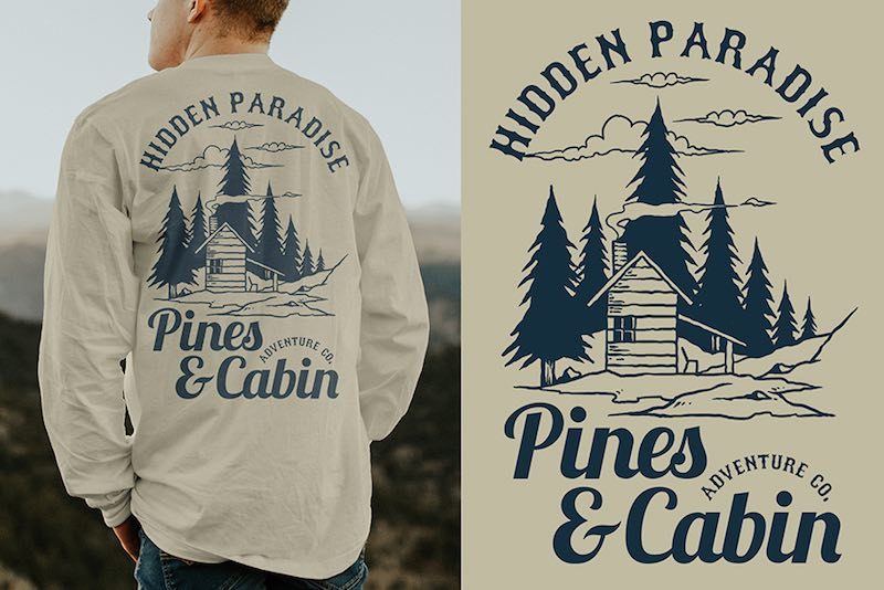 Pines and Cabin tshirt design t shirt design graphic