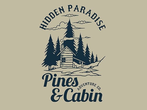 Pines and cabin tshirt design