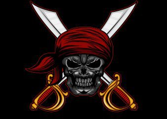 Pirate skull head T-shirt template vector illustration