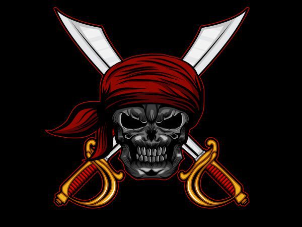 Pirate skull head t-shirt template vector illustration