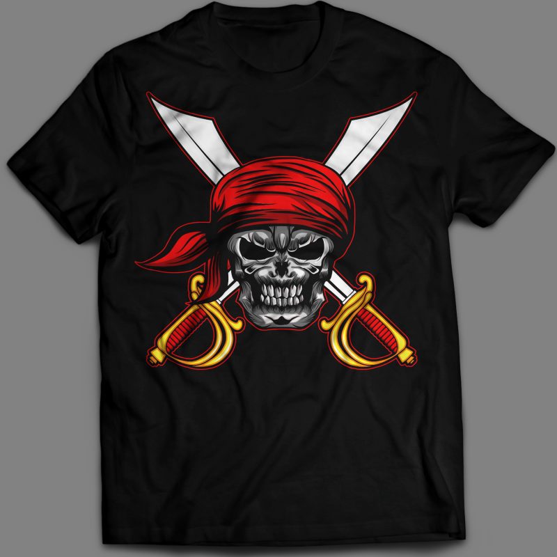 Pirate skull head T-shirt template vector illustration tshirt design for merch by amazon