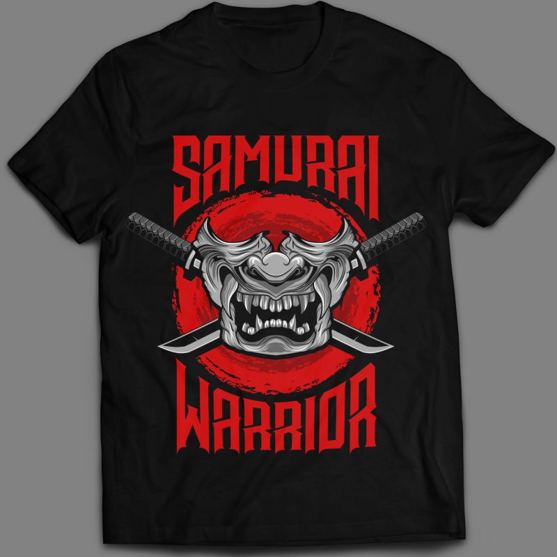 Red samurai mask T-shirt template design vector illustration t shirt designs for print on demand