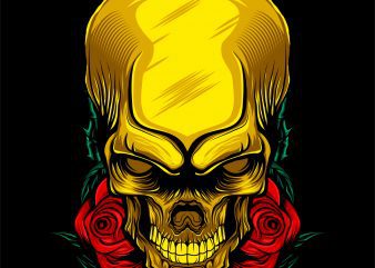 Rose gold skull head T-shirt template design vector illustration art