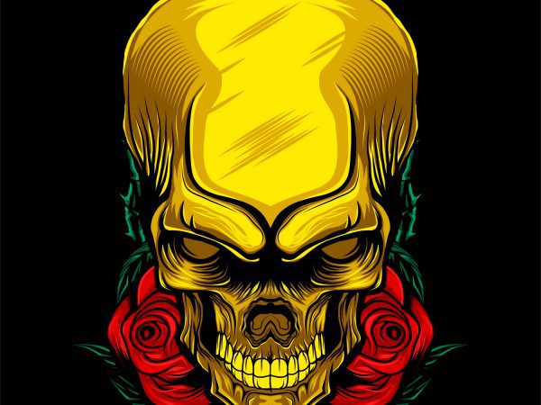 Rose gold skull head t-shirt template design vector illustration art