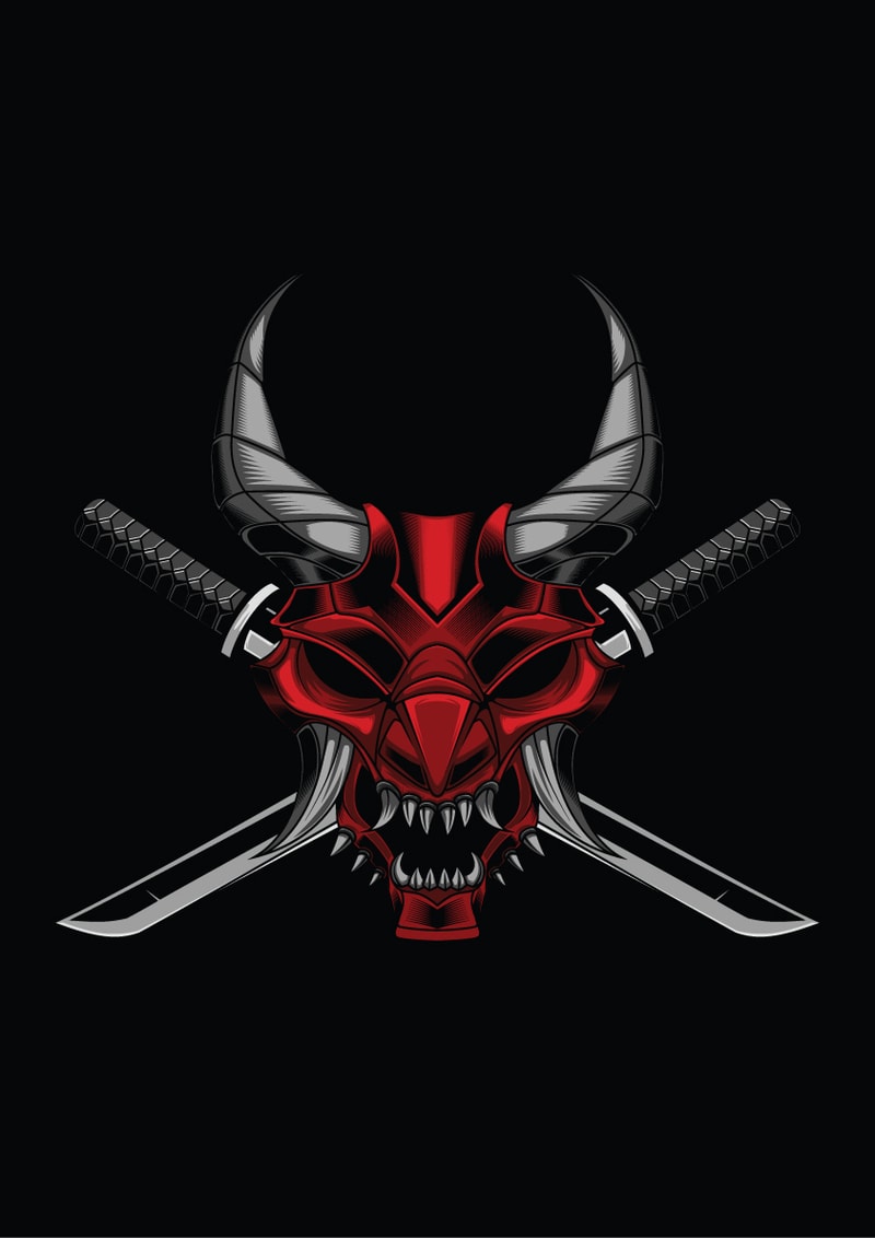Samurai mask and Katana T-shirt design template - Buy t-shirt designs