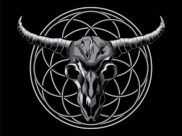 Skull bull head artistic on circle ornament t-shirt design vector illustration
