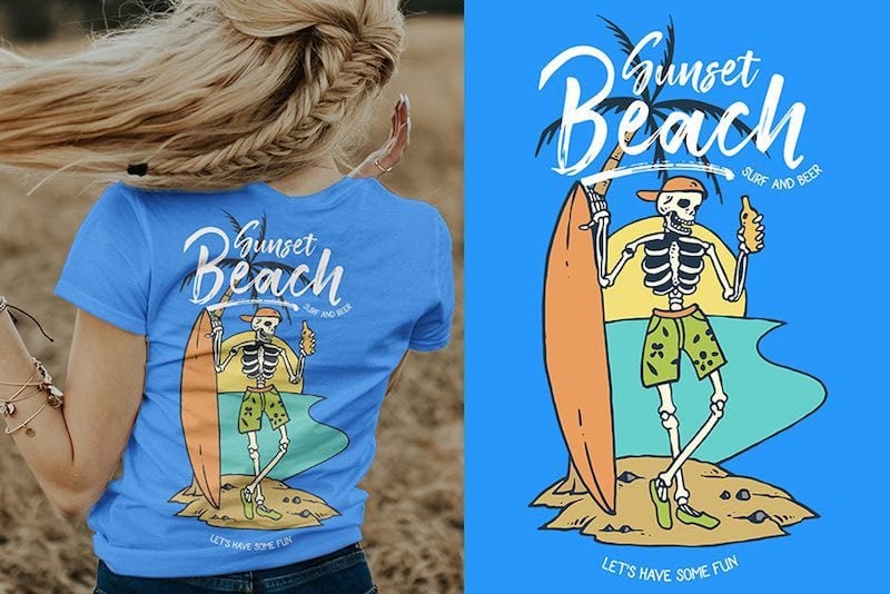 Skull Surf and Beer Vector t-shirt design t shirt designs for print on demand