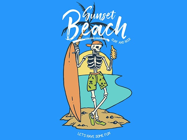 Skull surf and beer vector t-shirt design