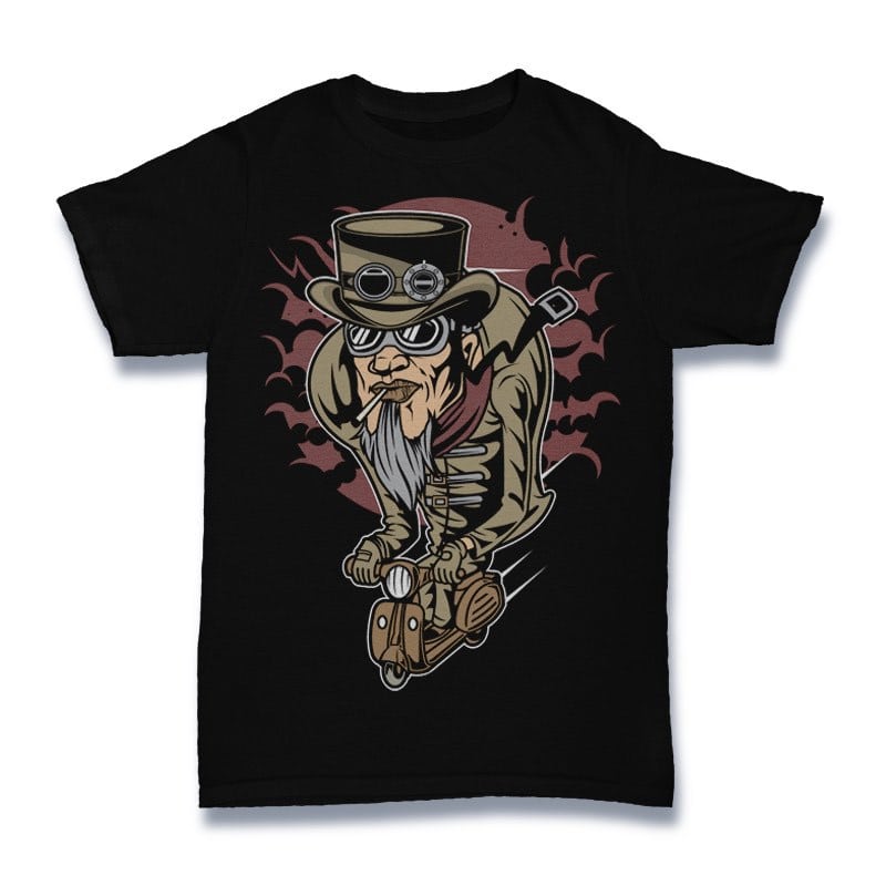 Steampunk Scooterman Graphic t-shirt design commercial use t shirt designs