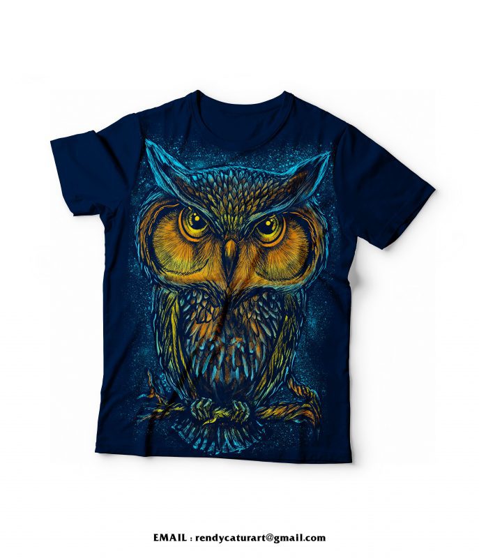 owl night light full print tshirt designs for merch by amazon