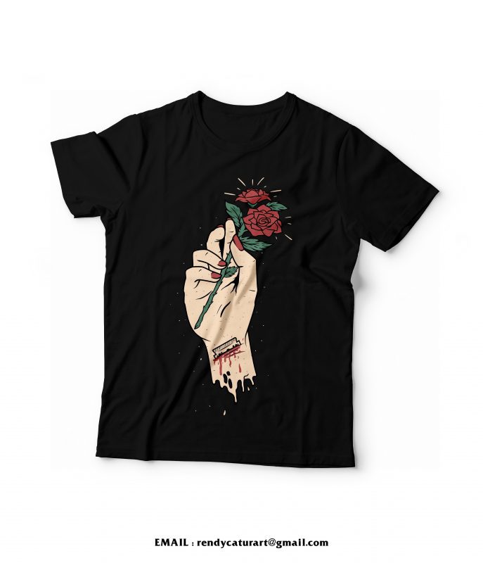 hand flower illustrator t shirt designs for printful
