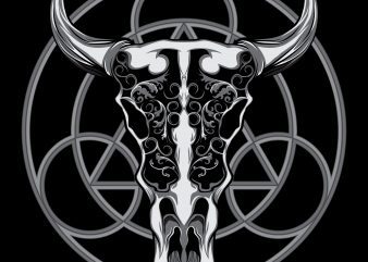 Bison floral skull T-shirt design template