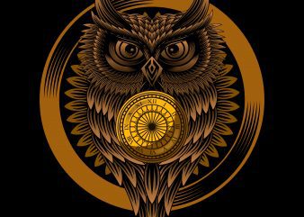 Owl clock T-shirt design vector illustration