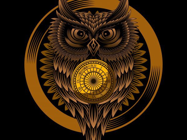 Owl clock t-shirt design vector illustration