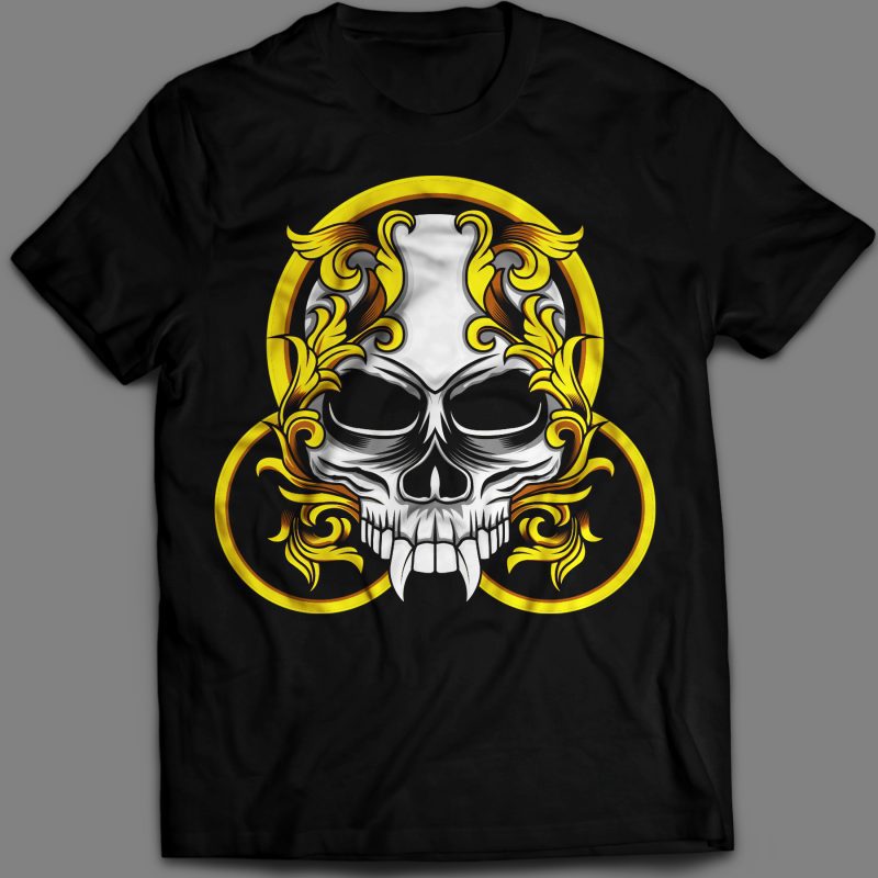 Skull circle floral T-shirt template vector vector shirt designs