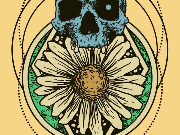Skull flower graphic t-shirt design