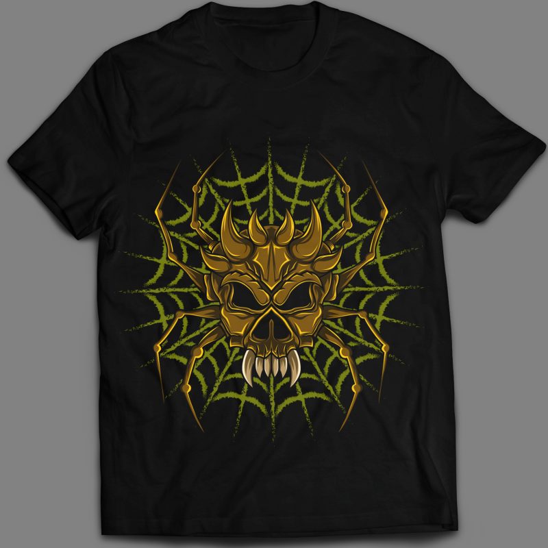 spider skull Web T-shirt design vector art t shirt designs for merch teespring and printful