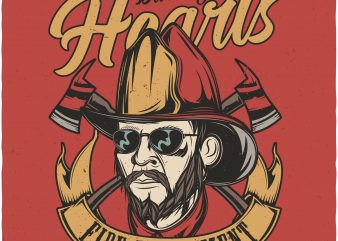 Burning hearts fire department. Vector T-Shirt Design