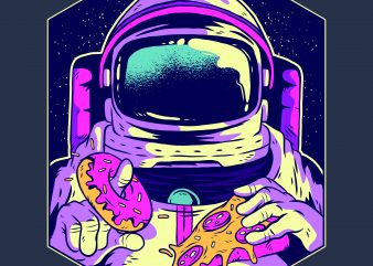Astronaut eating donut and pizza t shirt design to buy