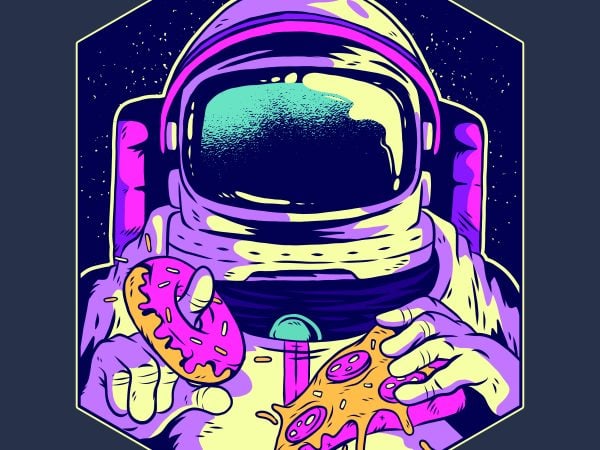 Astronaut eating donut and pizza t shirt design to buy