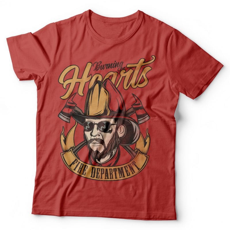 Burning hearts fire department. Vector T-Shirt Design buy t shirt designs artwork
