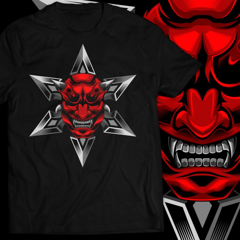 Samurai and shuriken vector illustration t shirt designs for merch teespring and printful