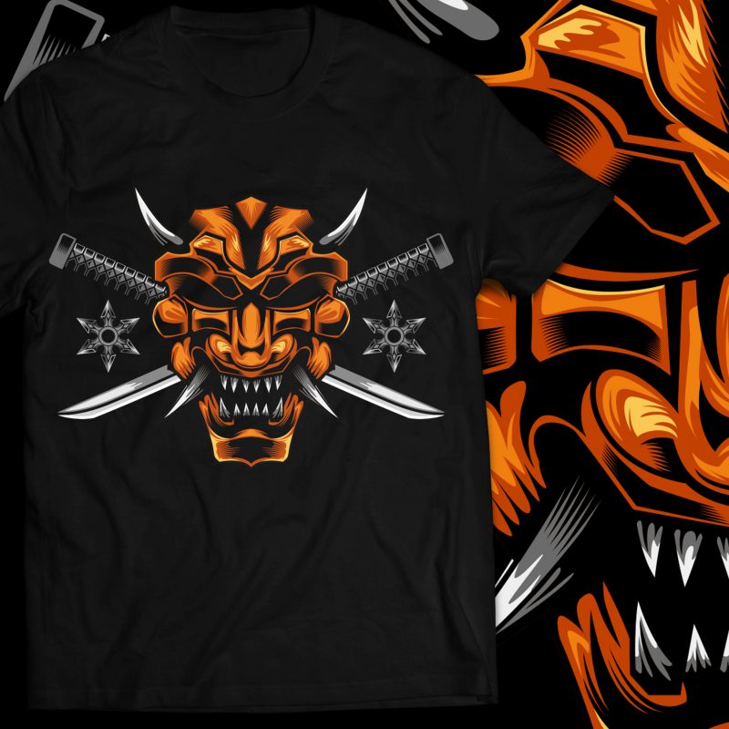 Samurai mask cross knife vector illustration t shirt designs for merch teespring and printful