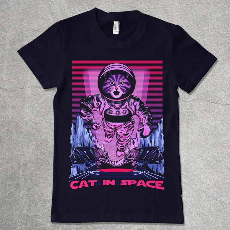 cat in space tshirt design for merch by amazon