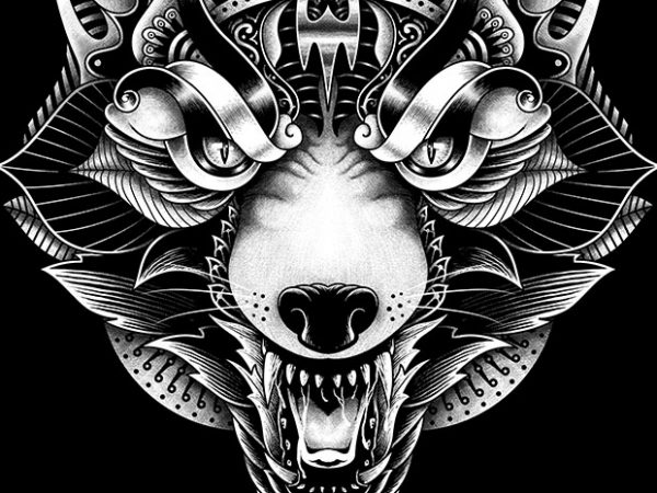 Wolf angry ornate design for t shirt