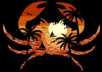 Crab Beach print ready vector t shirt design