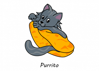 Cute cat wrapped up like a burrito funny purrito vector t shirt design