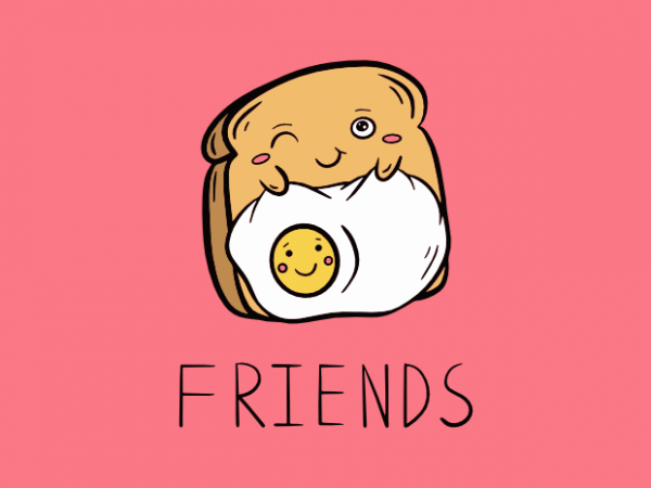 Cute friends toast and egg doodle graphic t shirt design