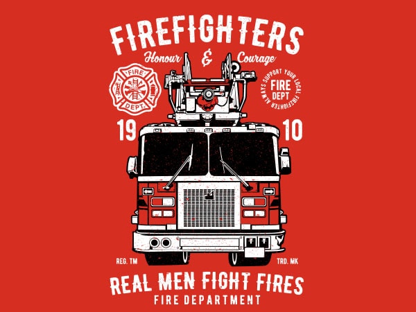 Firefighters truck vector t-shirt design