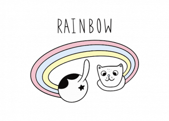 Funny rainbow doodle kitten t shirt graphic design