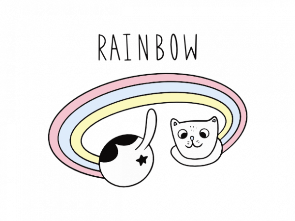 Funny rainbow doodle kitten t shirt graphic design