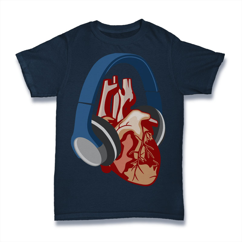 Heart Headphone Tshirt Design tshirt designs for merch by amazon