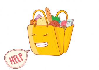 Help funny saying bag with groceries hand drawn t shirt printing design