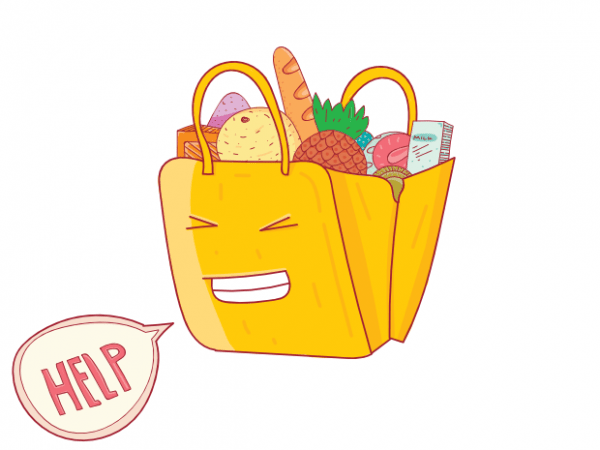 Help funny saying bag with groceries hand drawn t shirt printing design