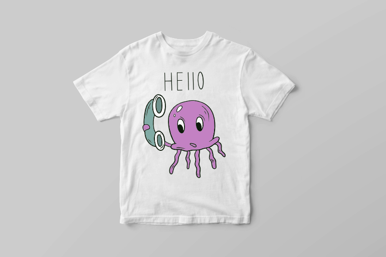 Jellyfish with a phone cute doodle t shirt printing design tshirt factory