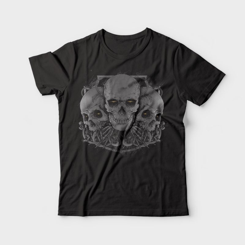 3 Skull t shirt designs for merch teespring and printful