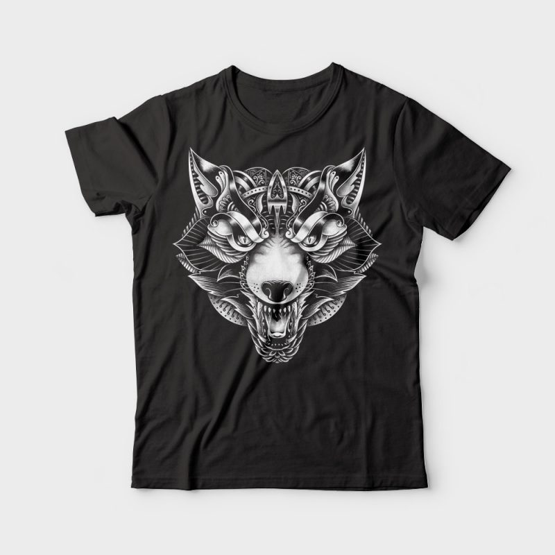 Wolf Angry Ornate t shirt design png