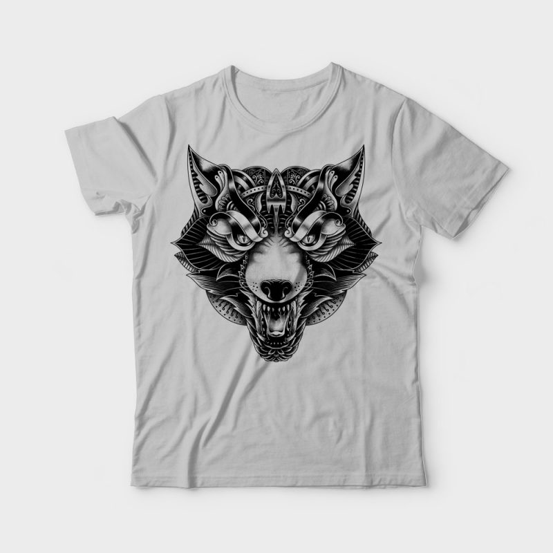 Wolf Angry Ornate t shirt design png