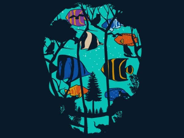 Skull fish tshirt design