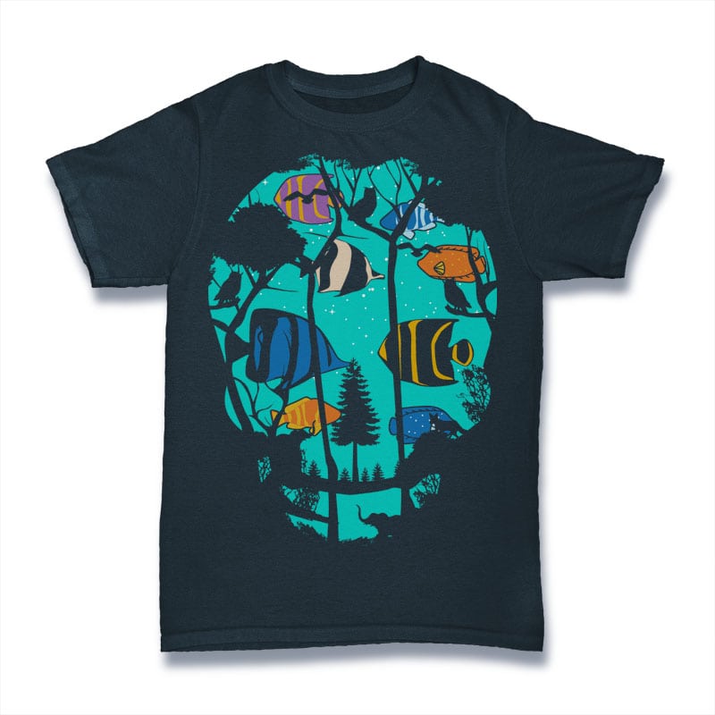 Skull Fish Tshirt Design tshirt designs for merch by amazon